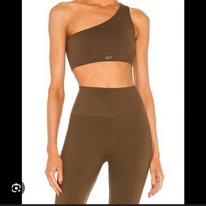 Brown One-Shoulder Crop Top and Leggings Set from SET ACTIVE